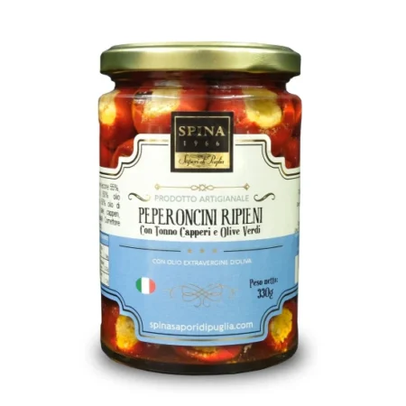 Peperoncini Ripieni con tonno, capperi e olive verdi con olio evo 330 g