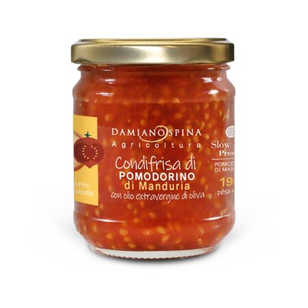 Condifrisa con semi di  Pomodorino di Manduria Presidio Slow Food, sale, origano, in olio extra vergine di oliva 190 g